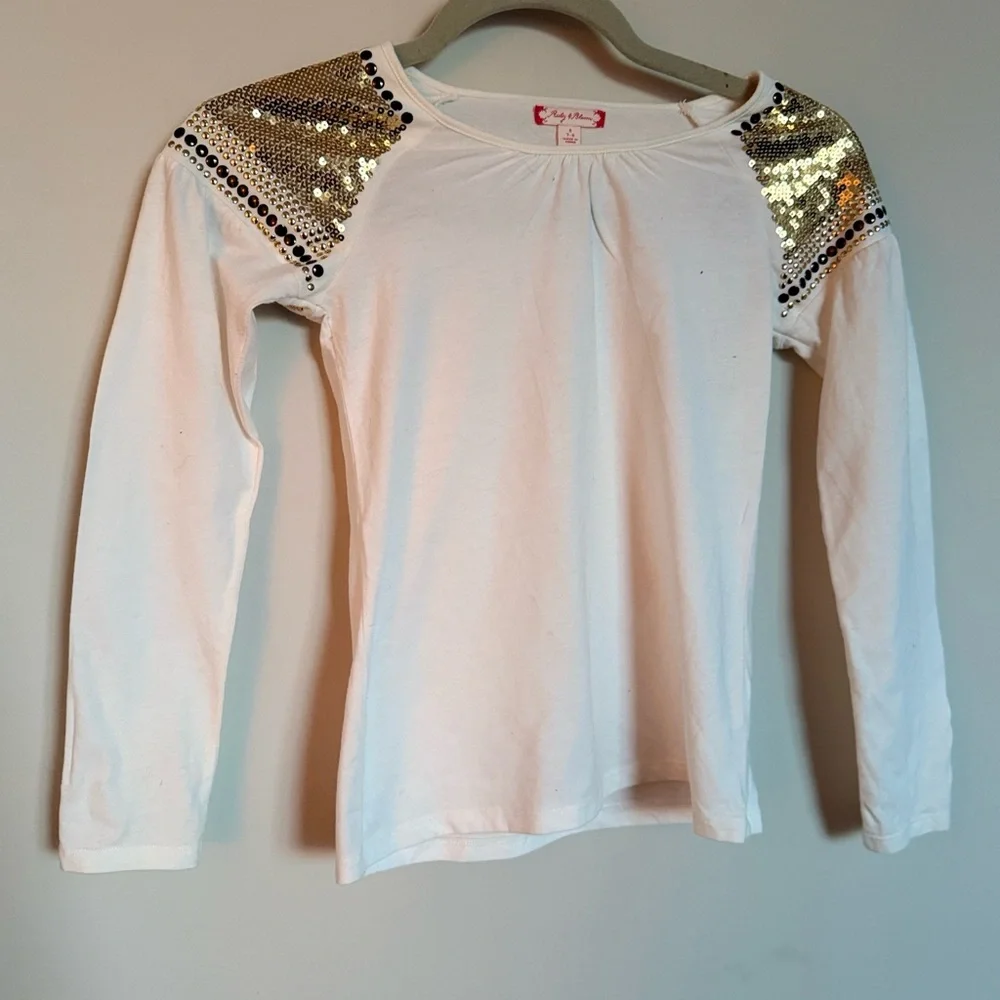 Ruby & Bloom Girls Embellished White Long Sleeve Top | Size S (7–8)